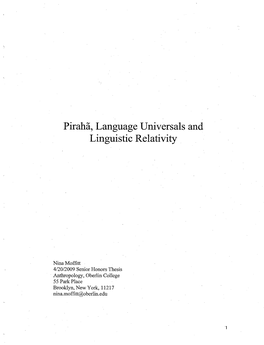 Piraha. Language Universals and Linguistic Relativity
