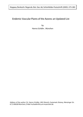 Endemic Vascular Plants of the Azores: an Updated List