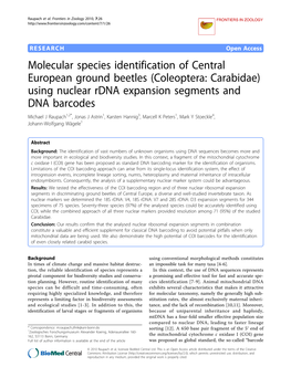 Molecular Species Identification of Central European Ground Beetles