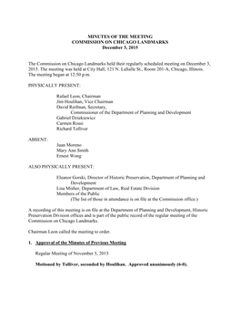 MINUTES of the MEETING COMMISSION on CHICAGO LANDMARKS December 3, 2015