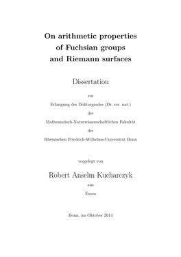 On Arithmetic Properties of Fuchsian Groups and Riemann Surfaces