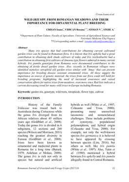 Wild Iris Spp. from Romanian Meadows and Their Importance for Ornamental Plant Breeding