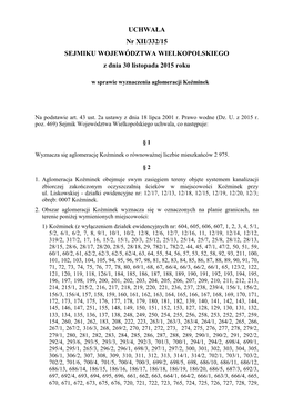 UCHWAŁA Nr XII/332/15 SEJMIKU WOJEWÓDZTWA WIELKOPOLSKIEGO Z Dnia 30 Listopada 2015 Roku