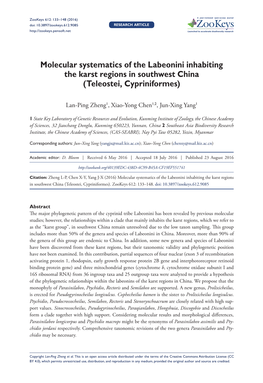 ﻿Molecular Systematics of the Labeonini Inhabiting the Karst Regions in Southwest China (Teleostei, Cypriniformes)