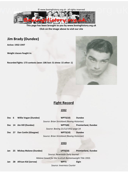 Fight Record Jim Brady (Dundee)