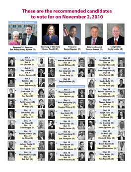 These Are the Recommended Candidates to Vote for on November 2, 2010 Governor/Lt