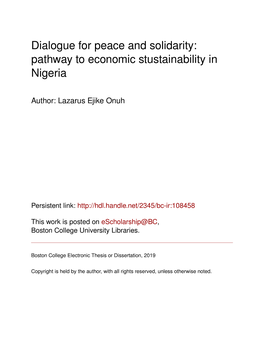 Dialogue for Peace and Solidarity: Pathway to Economic Stustainability in Nigeria