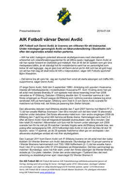 AIK Fotboll Värvar Denni Avdić