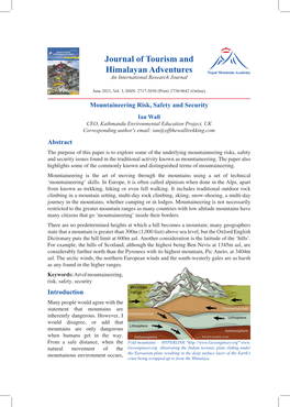 Journal of Tourism and Himalayan Adventures, Vol