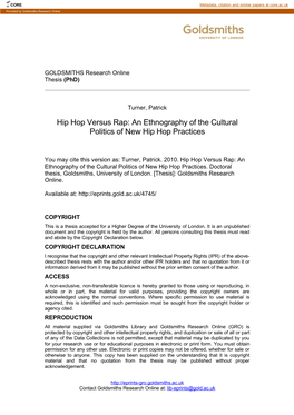 An Ethnography of the Cultural Politics of New Hip Hop Practices