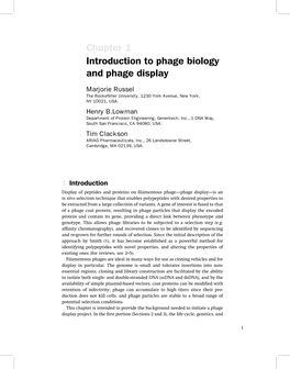 Chapter 1 Introduction to Phage Biology and Phage Display