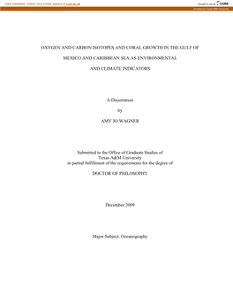 Oxygen and Carbon Isotopes and Coral Growth in the Gulf Of