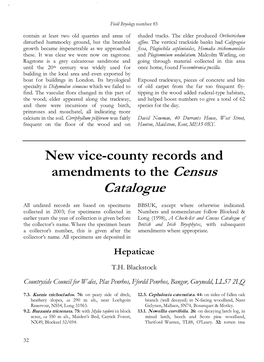 New Vice-County Records and Amendments to the Census Catalogue