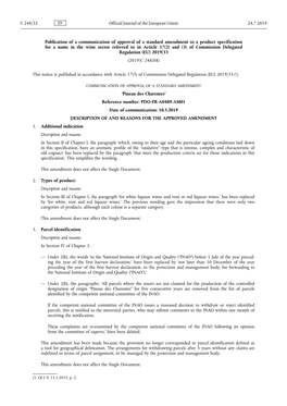 Publication of a Communication of Approval of a Standard Amendment