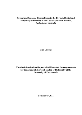 Sexual and Seasonal Dimorphisms in the Dermal, Dental and Ampullary Structures of the Lesser-Spotted Catshark, Scyliorhinus Canicula