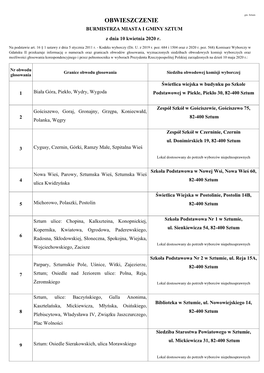 Obwieszczenie Burmistrza Miasta I Gminy Sztum Z Dnia