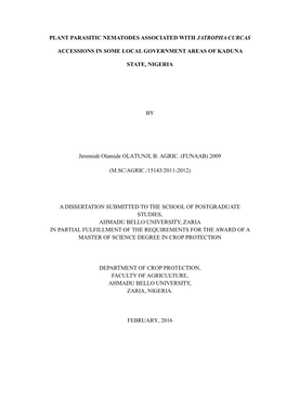 Plant Parasitic Nematodes Associated with Jatropha Curcas