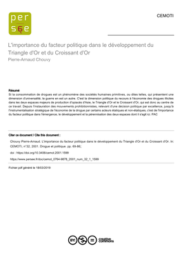 L'importance Du Facteur Politique Dans Le Développement Du Triangle D'or Et Du Croissant D'or Pierre-Arnaud Chouvy