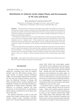 Distribution of Arboreal Arctic-Alpine Plants and Environments in NE Asia and Korea