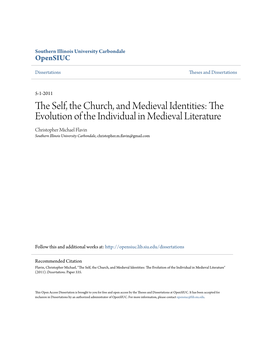 The Evolution of the Individual in Medieval Literature Christopher Michael Flavin Southern Illinois University Carbondale, Christopher.M.Flavin@Gmail.Com