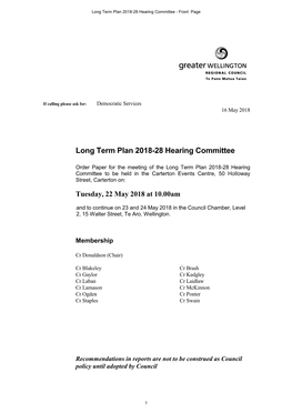 Long Term Plan 2018-28 Hearing Committee - Front Page