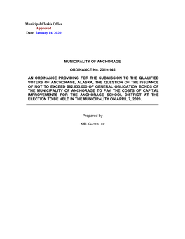 MUNICIPALITY of ANCHORAGE ORDINANCE No. 2019-145 AN