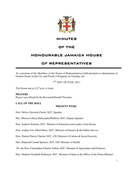 Minutes of the Honourable Jamaica House of Representatives