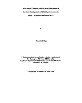 A Stmcture/Function Analysis of the Interaction of the E.Coli Nusa