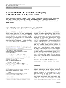 Bi-Specific TCR-Anti CD3 Redirected T-Cell Targeting of NY-ESO-1