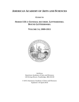 American Academy of Arts and Sciences Volume 14, 1909-1911
