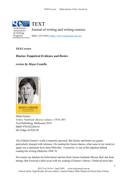 TEXT Review Helen Garner Yellow Notebook