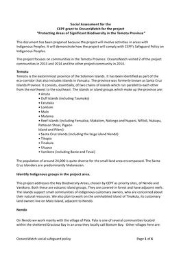 Oceanswatch Social Safeguard Policy Page 1 of 6 Social Assessment For