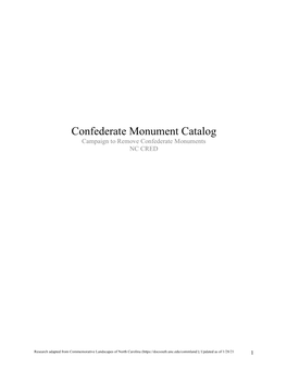 Confederate Monument Catalog Campaign to Remove Confederate Monuments NC CRED