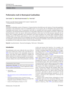 Preformative Molt in Neotropical Cardinalidae