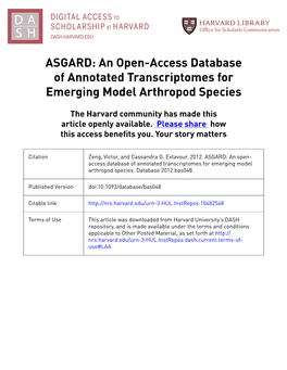 ASGARD: an Open-Access Database of Annotated Transcriptomes for Emerging Model Arthropod Species