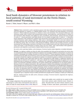 Seed Bank Dynamics of Blowout Penstemon in Relation to Local Patterns of Sand Movement on the Ferris Dunes, South-Central Wyoming Kassie L