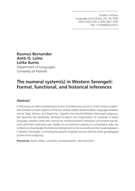 In Western Serengeti: Formal, Functional, and Historical Inferences