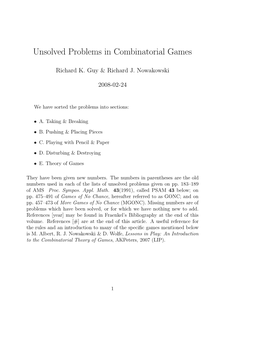 Unsolved Problems in Combinatorial Games