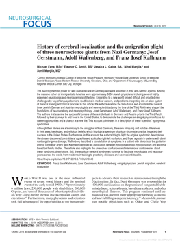 History of Cerebral Localization and the Emigration Plight of Three Neuroscience Giants from Nazi Germany: Josef Gerstmann, Adolf Wallenberg, and Franz Josef Kallmann