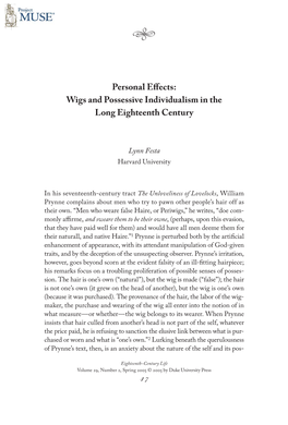 Wigs and Possessive Individualism in the Long Eighteenth Century