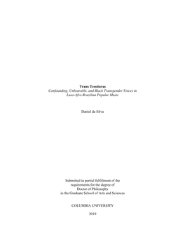 Trans Tessituras Confounding, Unbearable, and Black Transgender Voices in Luso-Afro-Brazilian Popular Music