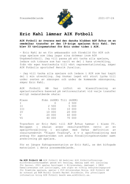Eric Kahl Lämnar AIK Fotboll