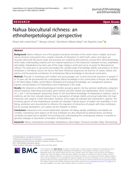 Nahua Biocultural Richness: an Ethnoherpetological Perspective Miriam Itzel Linares-Rosas1,2, Benigno Gómez1, Elda Miriam Aldasoro-Maya3 and Alejandro Casas2*