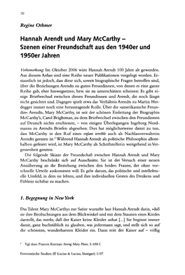 Hannah Arendt Und Mary Mccarthy - Szenen Einer Freundschaft Aus Den 1940Er Und 1950Er Jahren