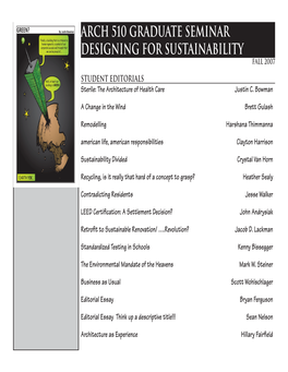 Arch 510 Graduate Seminar Designing for Sustainability Fall 2007