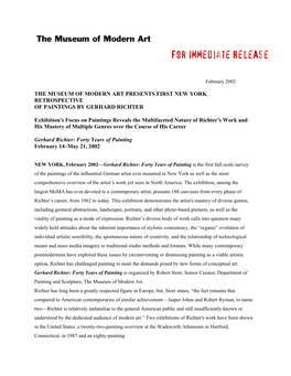 The Museum of Modern Art Presents First New York Retrospective of Paintings by Gerhard Richter
