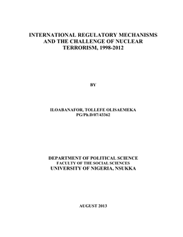 International Regulatory Mechanisms and the Challenge of Nuclear Terrorism, 1998-2012