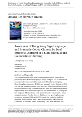 Awareness of Hong Kong Sign Language and Manually Coded Chinese by Deaf Students Learning in a Sign Bilingual and Co-Enrollment Setting