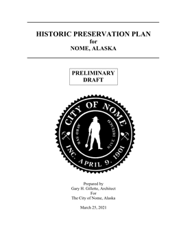 HISTORIC PRESERVATION PLAN for NOME, ALASKA