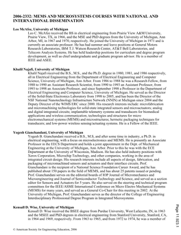 Mems and Microsystems Courses with National and International Dissemination